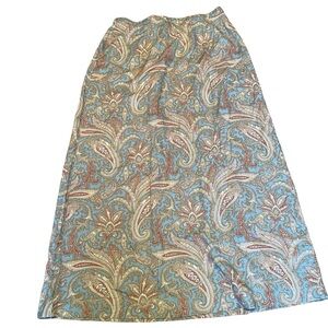 Vintage Van Heusen Size L Paisley Blue Multicolored Linen Blend Skirt Bohemian